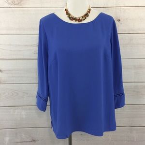 TALBOTS Blouse Size Petite XL 3/4 Sleeve Blue
